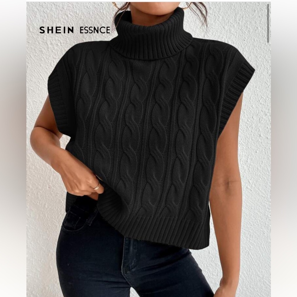 SHEIN Black Cable Knit Turtleneck Sweater